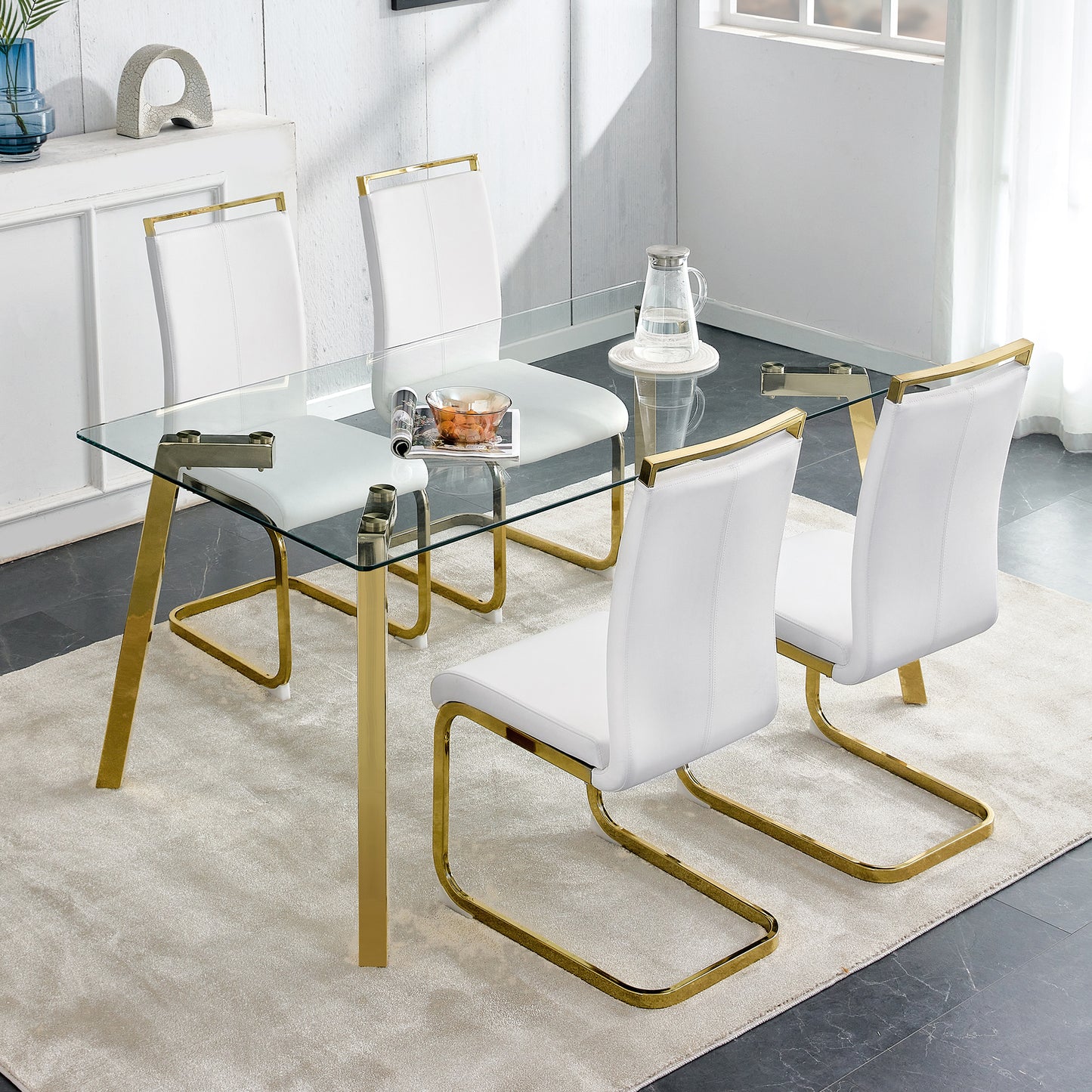 Gleaming Gold Glass Dining Table