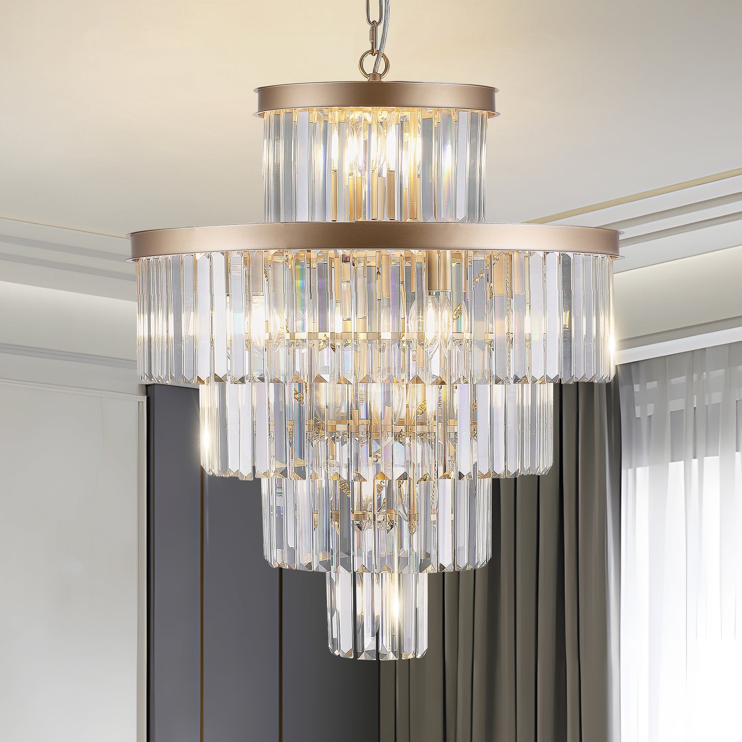 Radiant Gold Crystal Chandelier