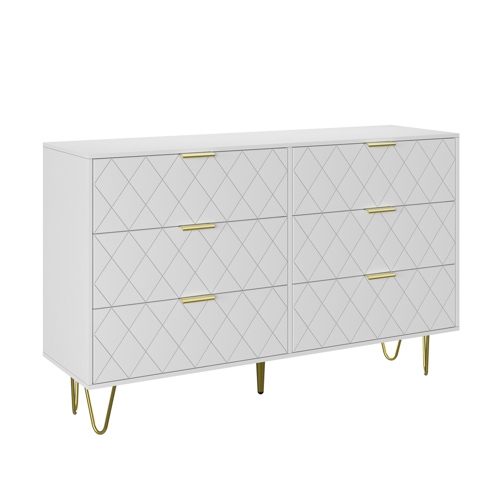 Chic White Wooden Dresser with Gold Accents