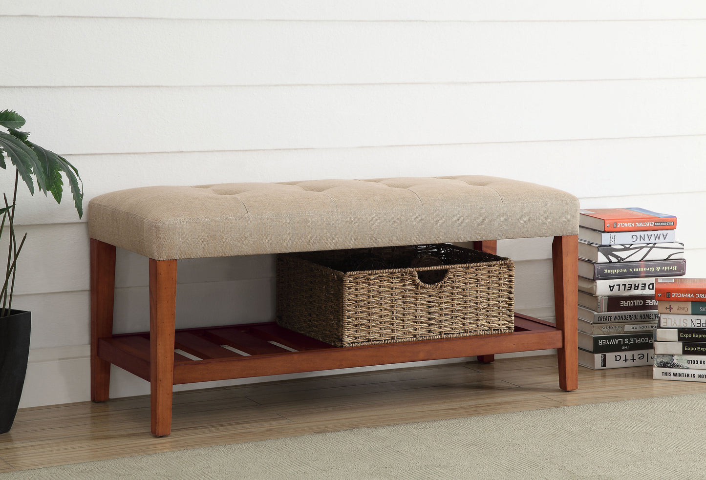 Beige and Oak Charla Bench