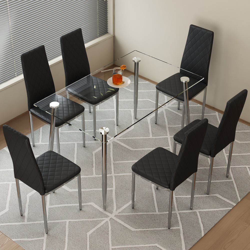 Sleek Glass Dining Set with Stylish Black Chairs