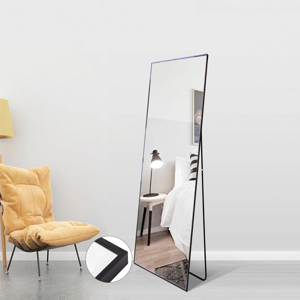 Elegant Full-Length Mirror with Stand – Black Metal Frame