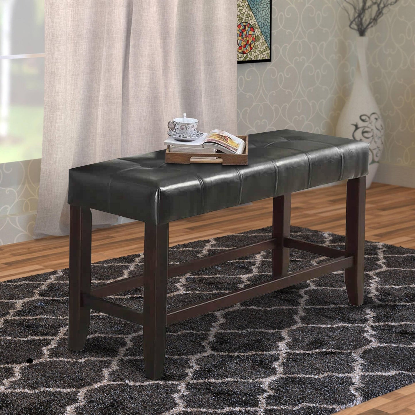 Stylish Black Tufted Bench for Dining Comfort