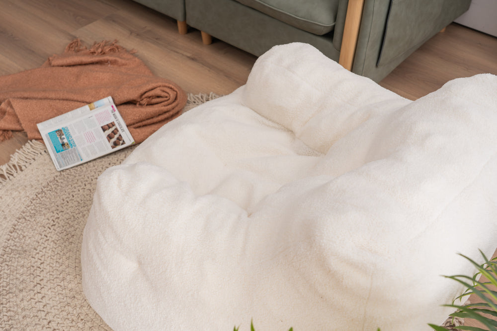 Cozy Teddy Bean Bag Chair in Ivory White