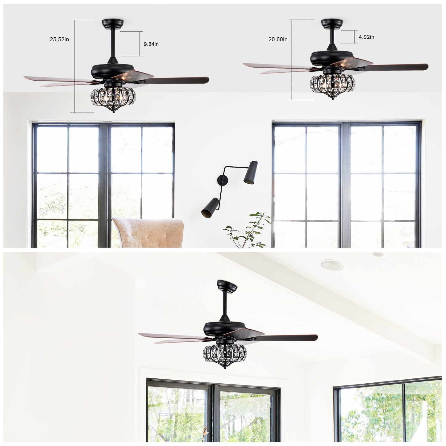 Chic Crystal Ceiling Fan with Remote Control