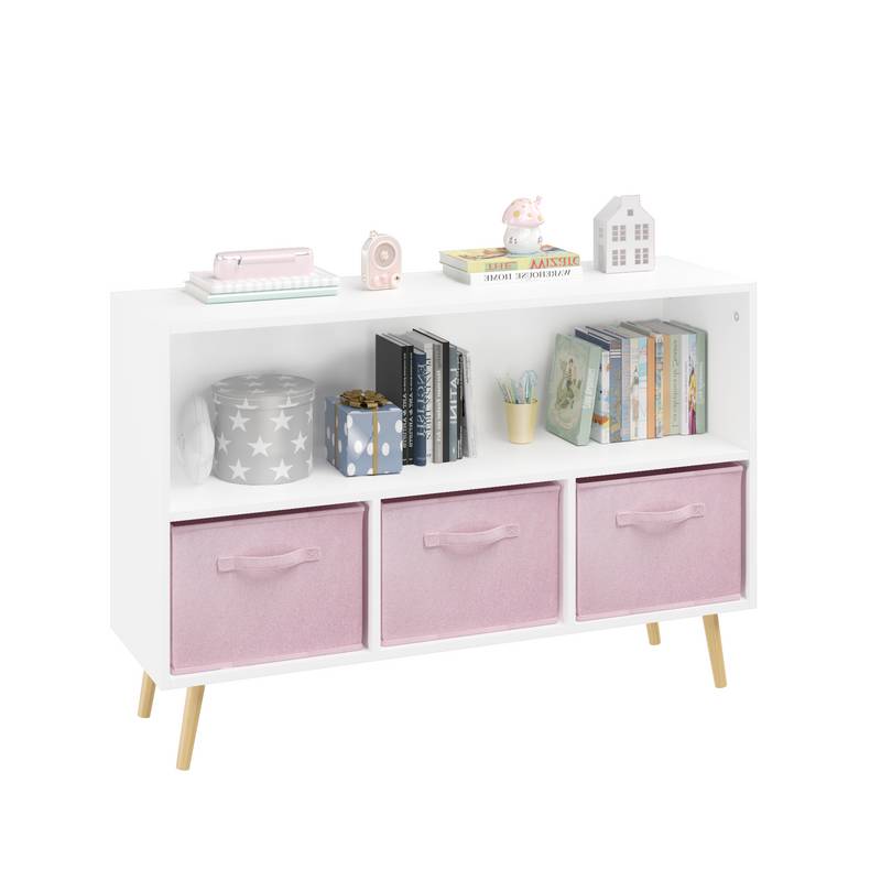 Whimsical Kids Bookcase with Fun Fabric Drawers