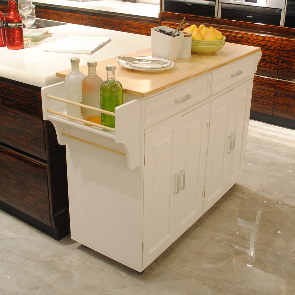 Elegant Mobile Kitchen Island with Adjustable Shelves