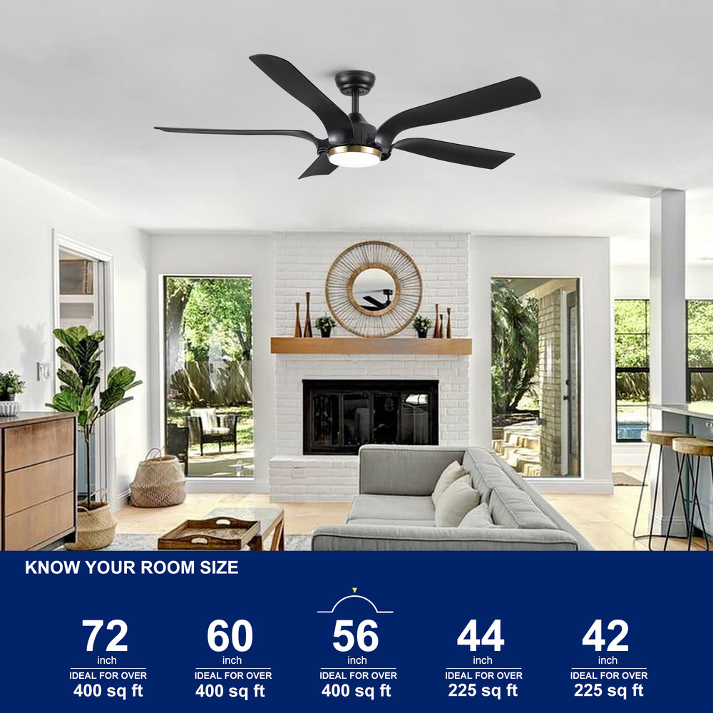 Smart Ceiling Fan with Sleek Matte Black Finish and Antique Brown Blades