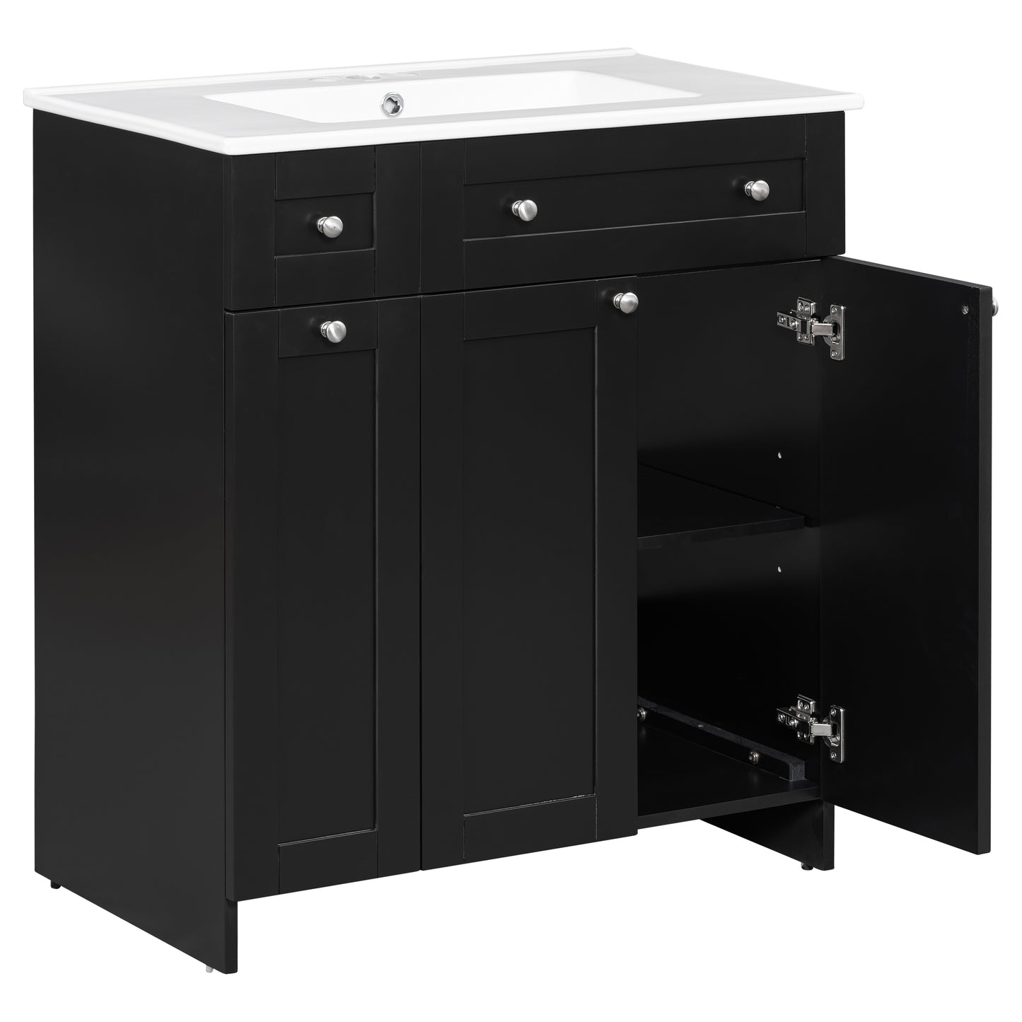 Sleek Black Vanity with Ceramic Sink & Ample Storage