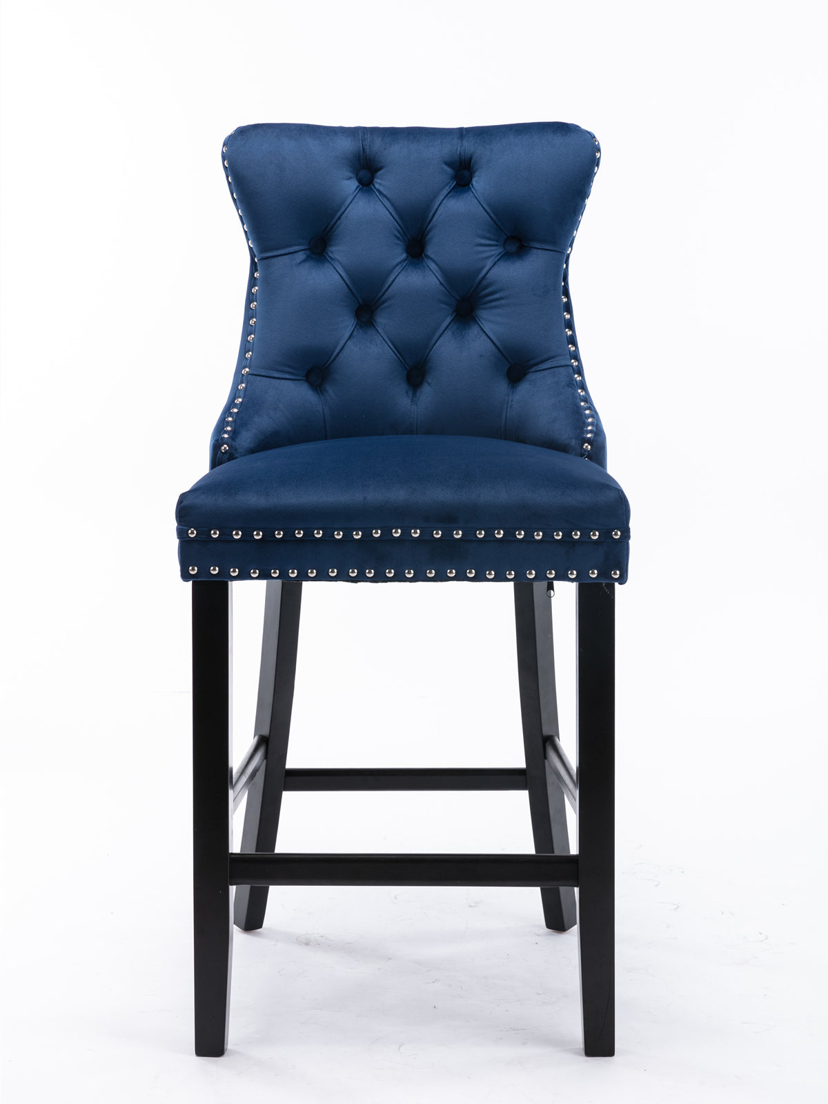 Chic Velvet Barstools with Button Tufting - Set of Two (Blue)