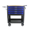 Blue Rolling Tool Cart with Wooden Top and 4 Drawers