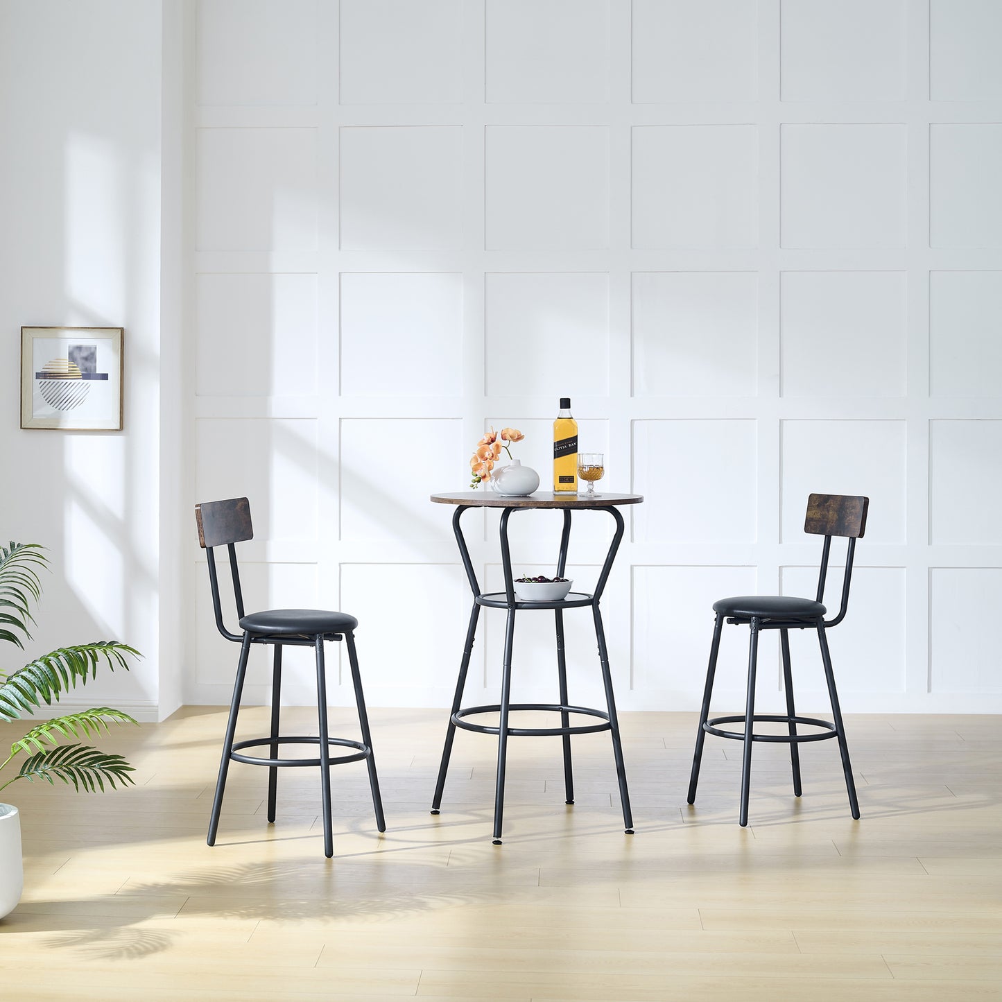 Rustic Round Bar Table & Cozy Stool Set