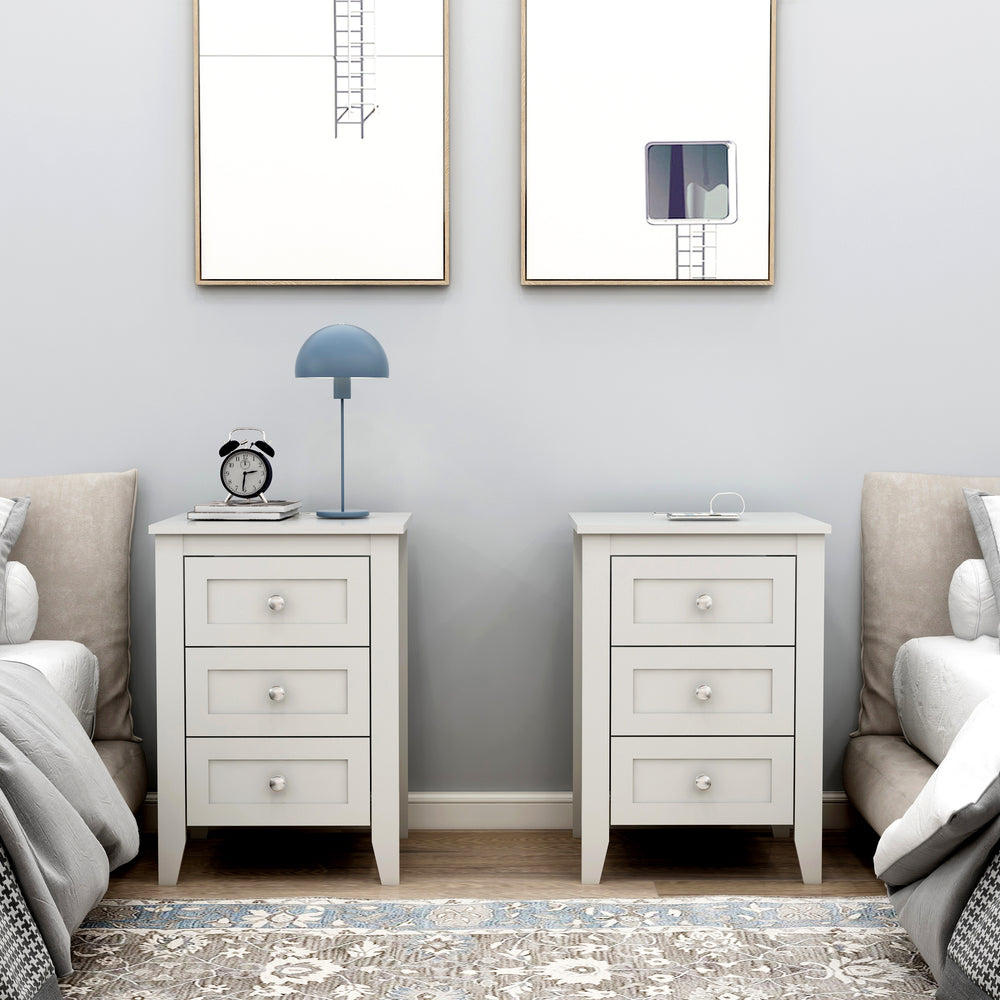 Chic White Nightstands with Charging Hub