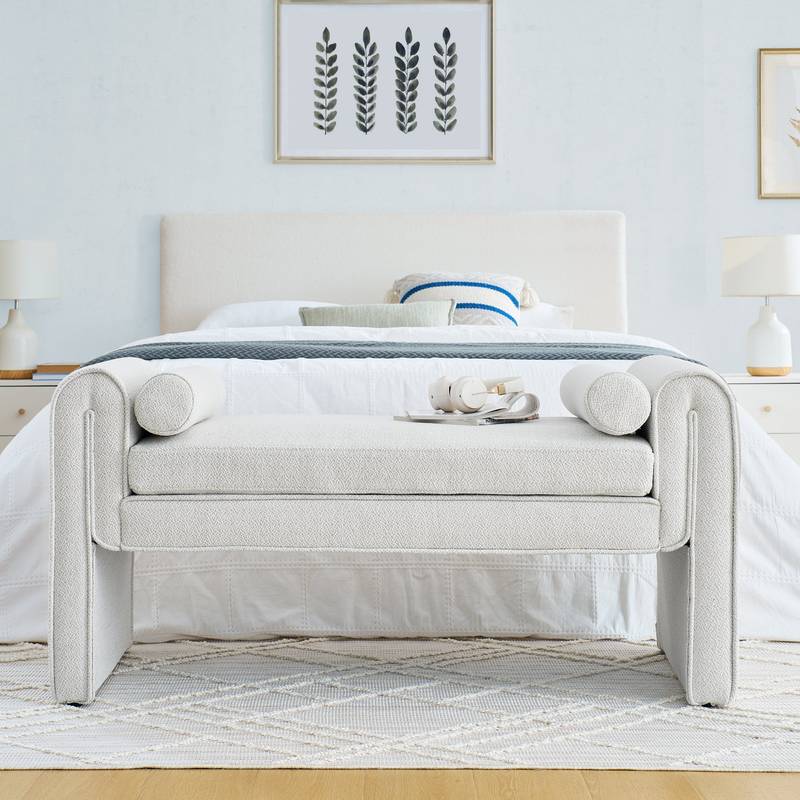 Cozy Linen Bedroom Stool - Versatile and Stylish in White