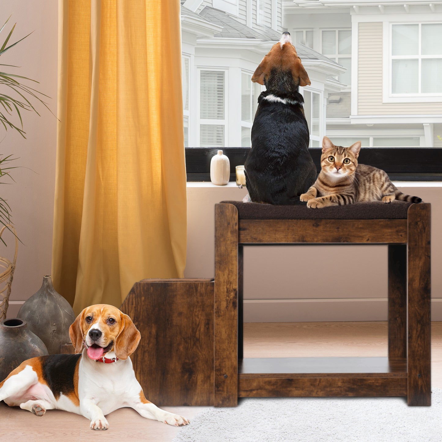 Cozy Pet Bunk Bed with Steps & Scratch Pad