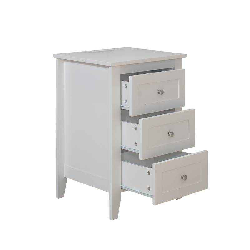 Chic White Nightstands with Charging Hub