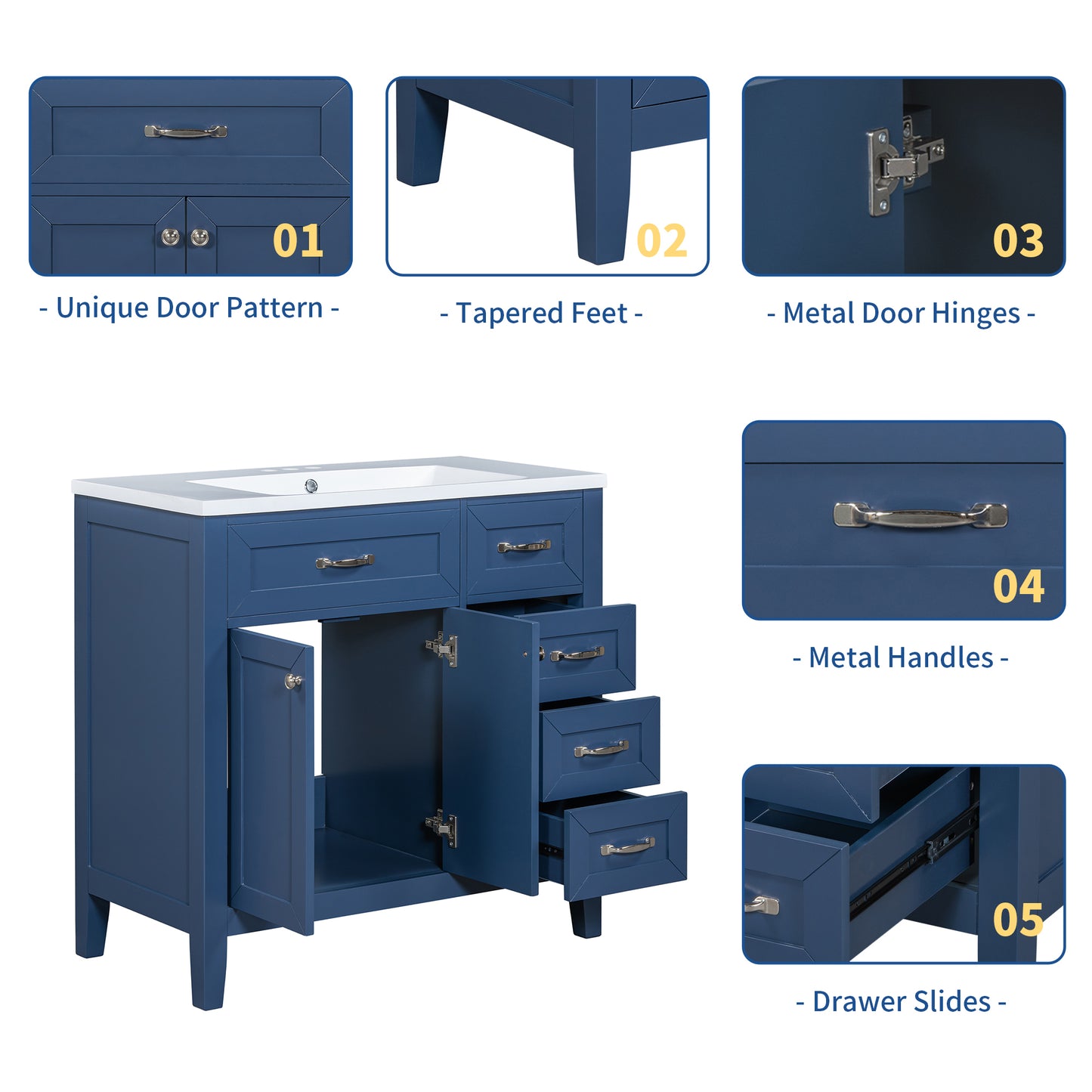 “Chic Blue Bathroom Vanity with Sink and Storage”