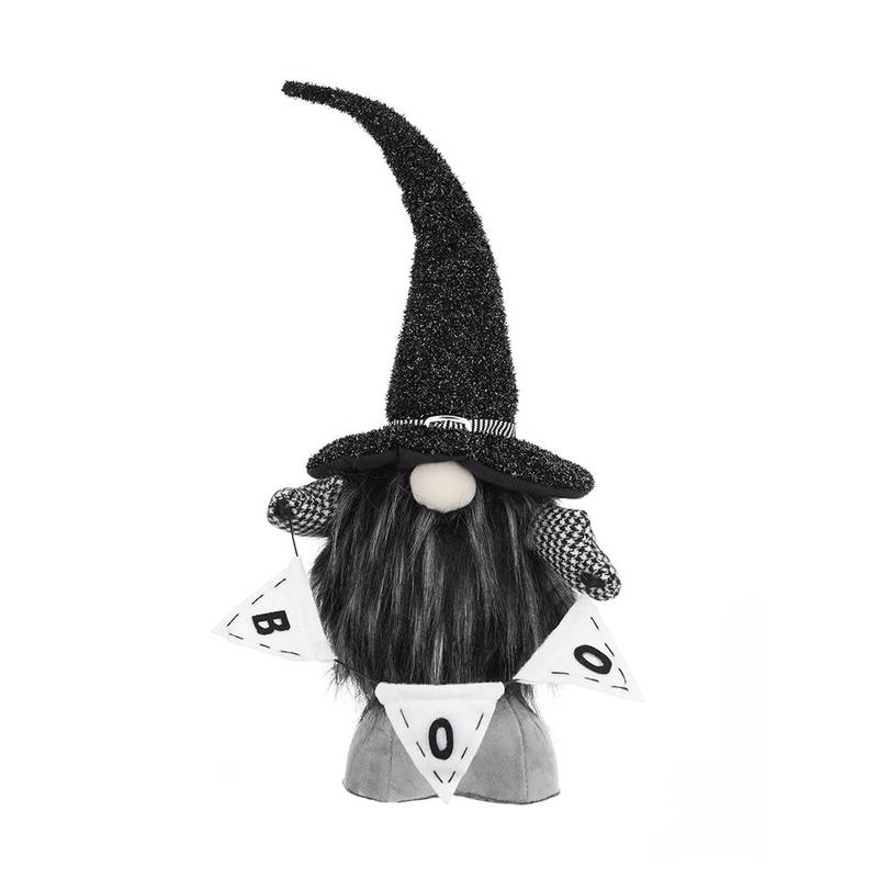 Spooky Black Gnome with Boo Banner for Halloween Decor