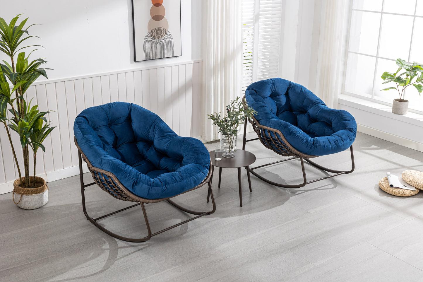 Cozy Navy Rattan Rocker Chair