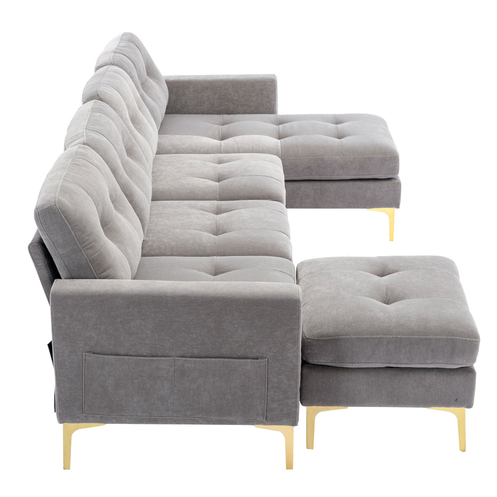 Cozy L-Shaped Sectional Sofa with Movable Ottoman - Light Grey