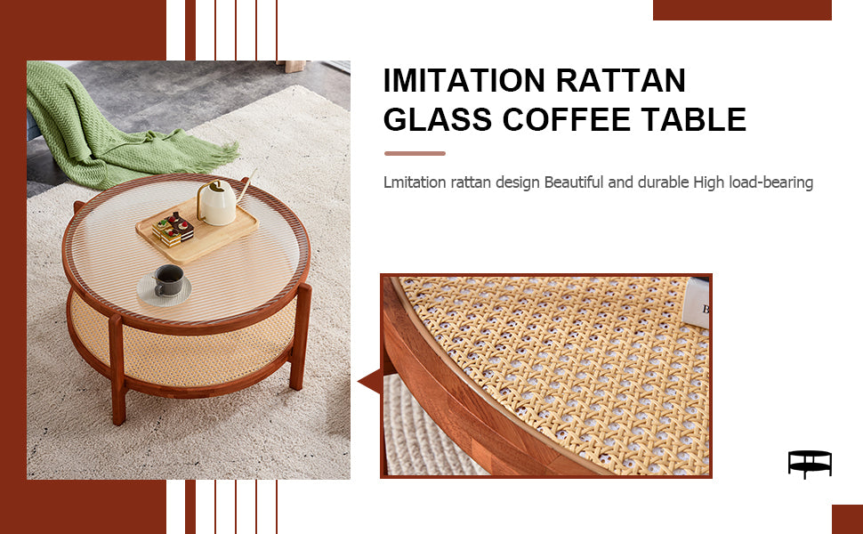 Chic Double-Layer Wood & Glass Coffee Table