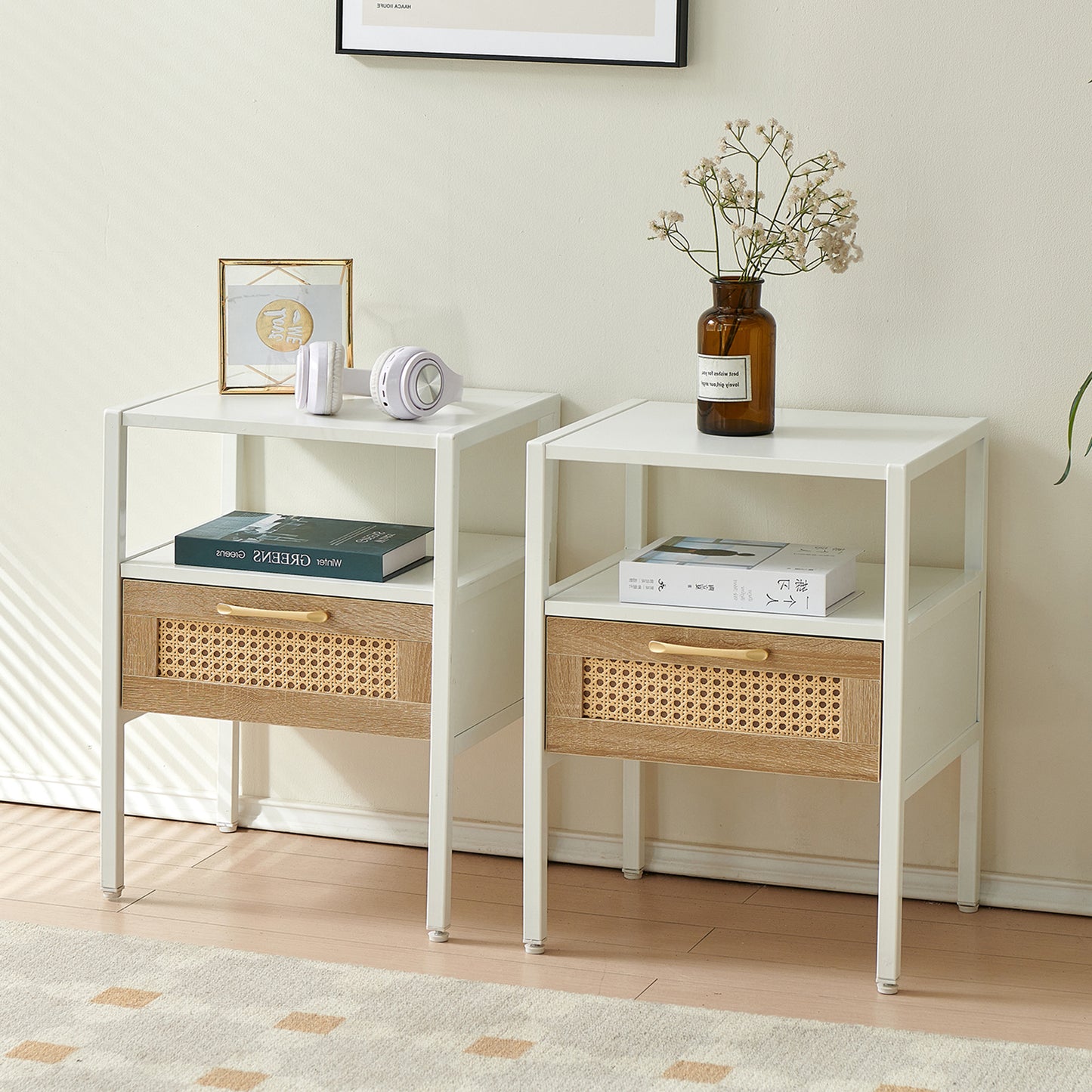 Chic Rattan Nightstand Duo