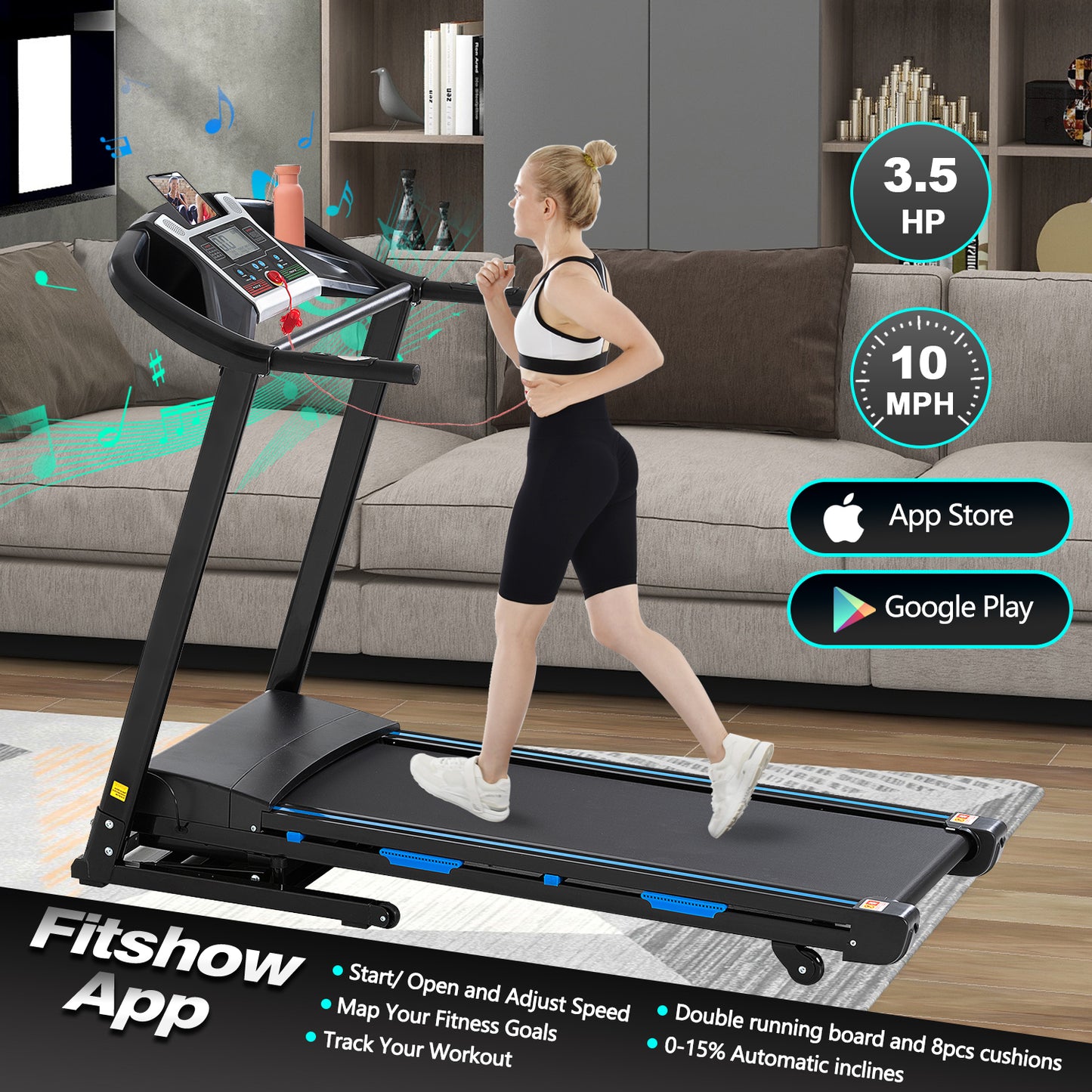 Smart Foldable Treadmill with Bluetooth & Incline