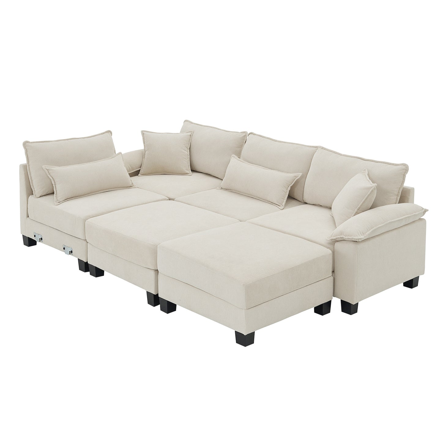 Cozy Corduroy Sectional Sofa Bed with Ottomans & Pillows