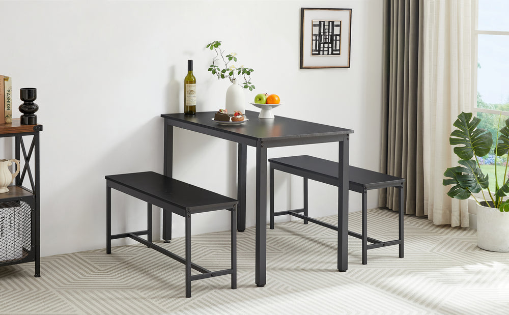 Stylish Industrial Dining Set with Benches