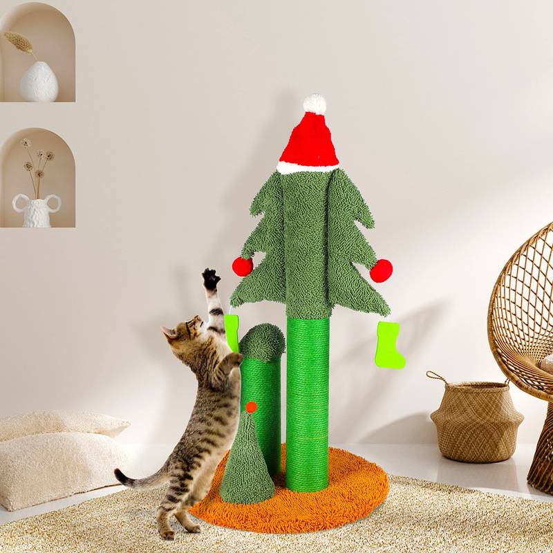 Festive Cat Tree Scratcher with Teaser Balls