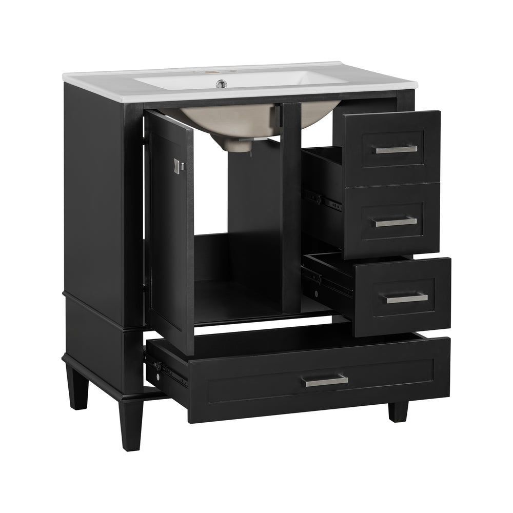 Sleek Black Bathroom Vanity with Sink and Soft-Close Storage