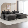 Cozy Black Chenille Sectional Sofa with Ottomans and USB Ports