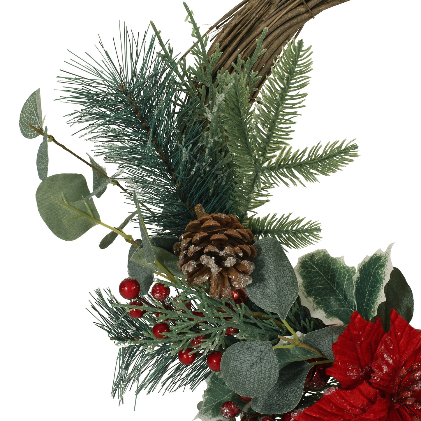 Festive Poinsettia & Eucalyptus Half Wreath