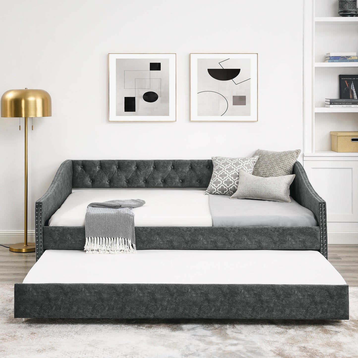 Cozy Tufted Daybed with Hidden Trundle - Grey Charm