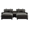 Cozy Black Chenille Sectional Sofa with Ottomans and USB Ports