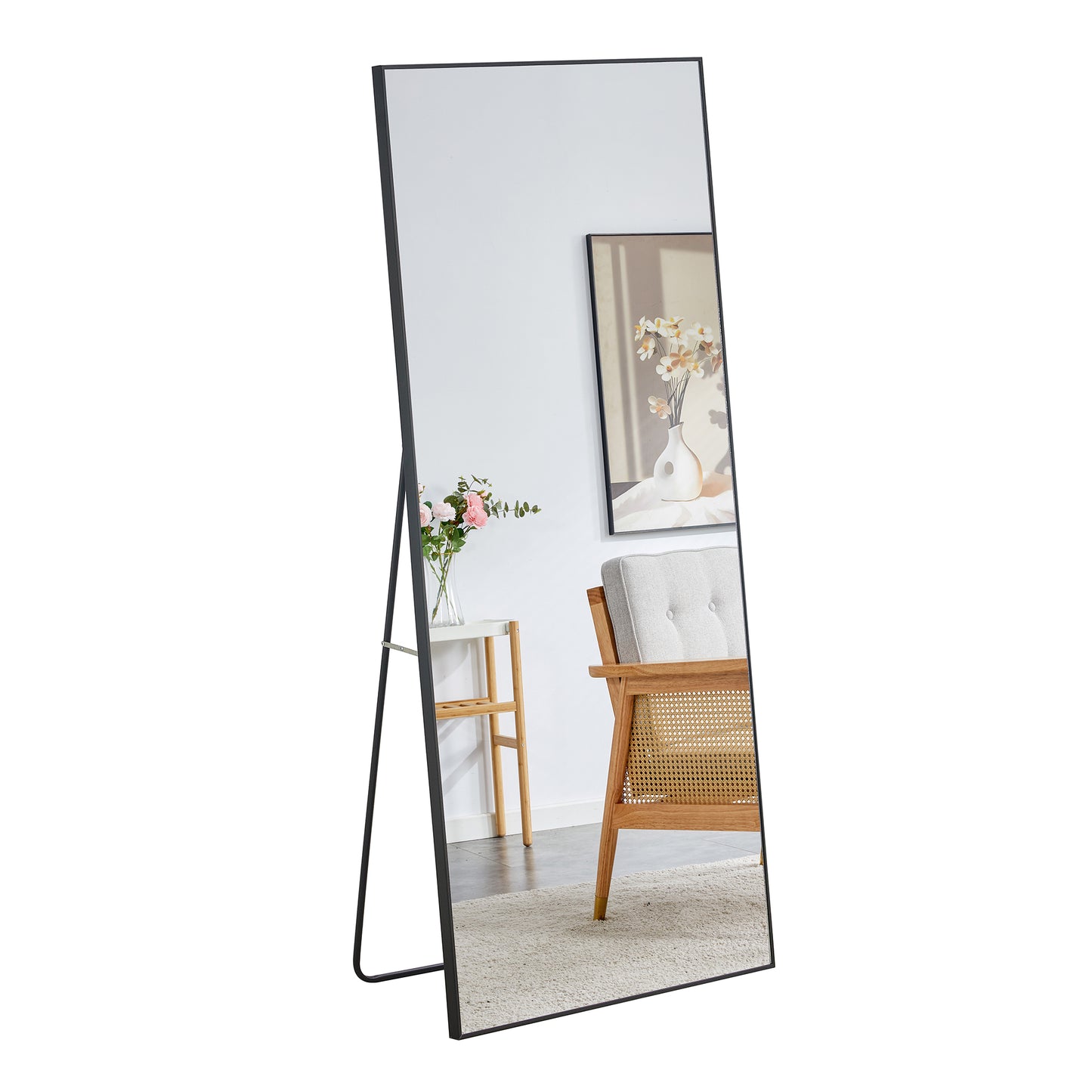 Chic Full-Length Black Wood Mirror