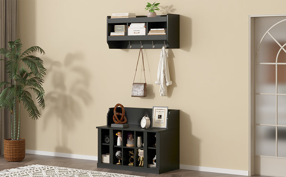 Chic Entryway Shoe Bench with Hooks & Shelves