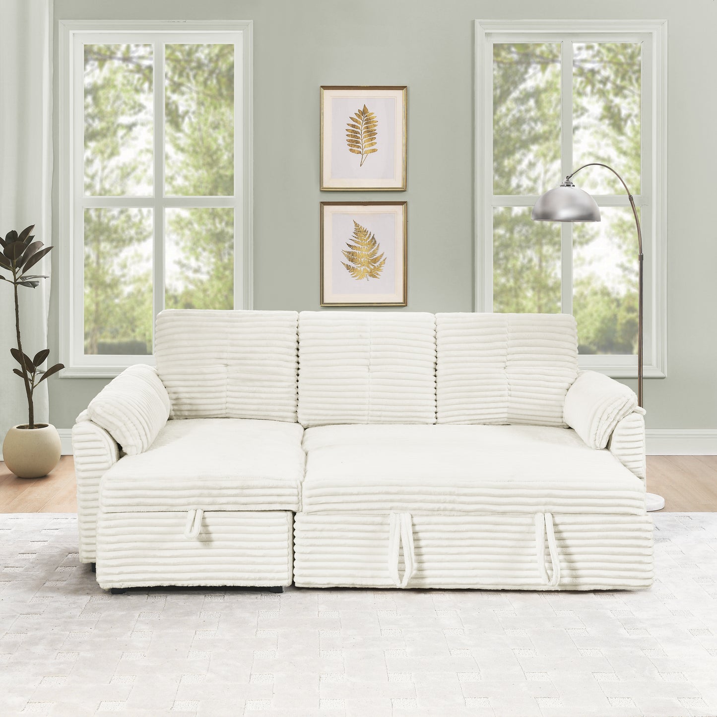 Cozy Convertible Corduroy Sofa Bed with Storage