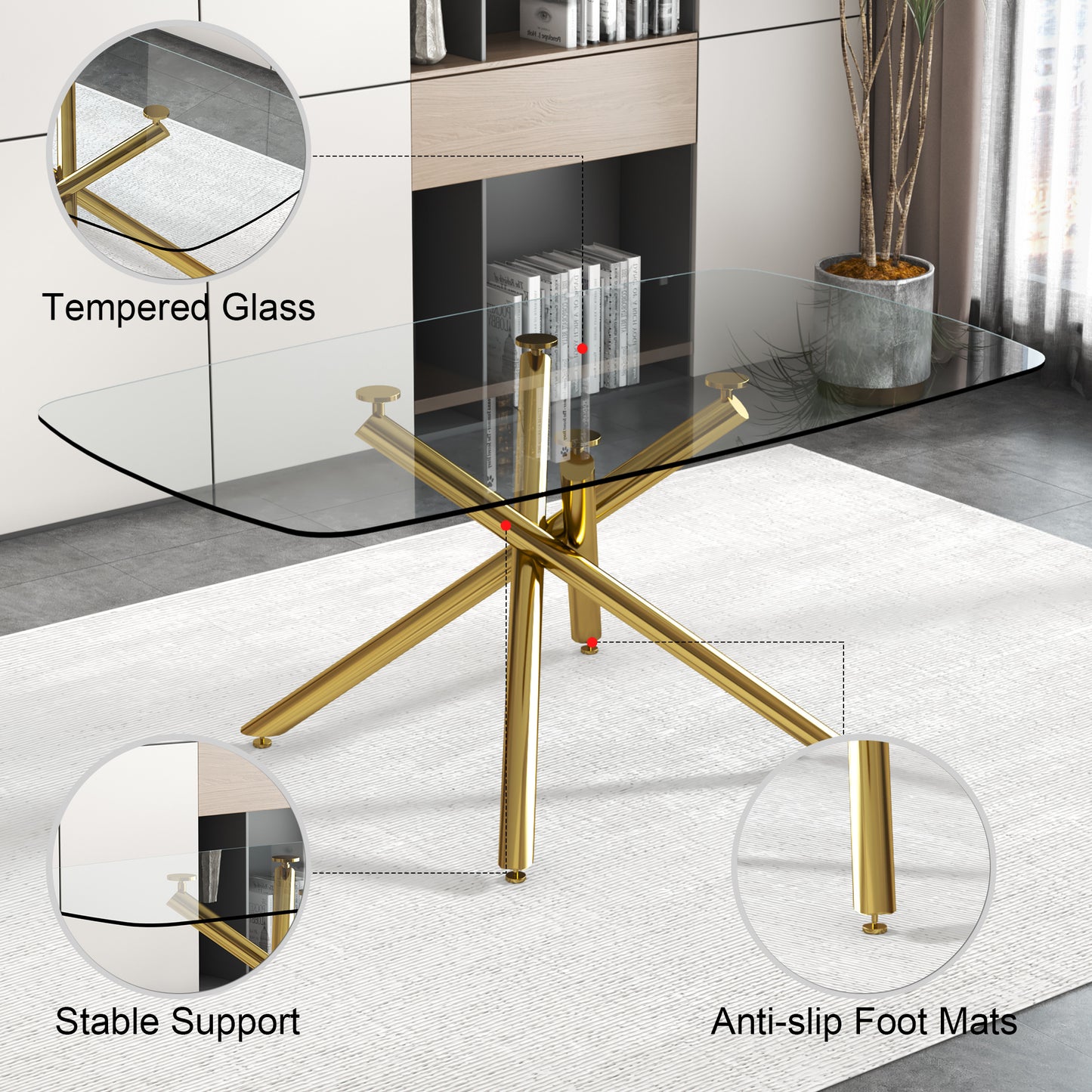 Sleek Glass Dining Table with Chic Metal Legs