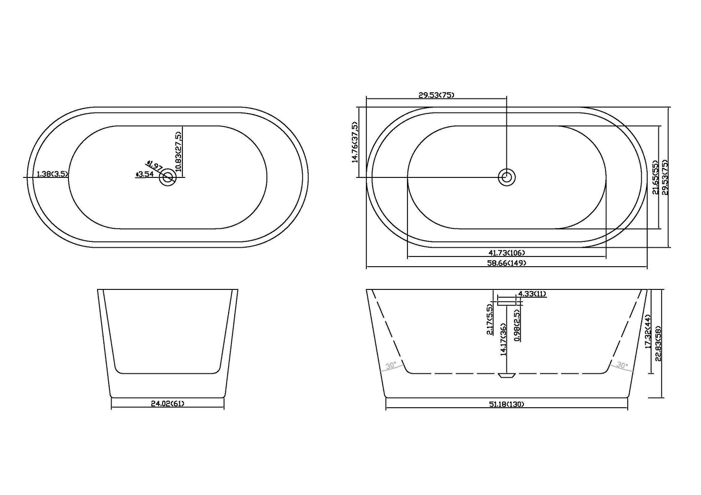 Chic Oval Acrylic Freestanding Bathtub