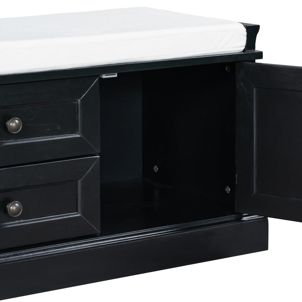 Stylish Storage Bench with Cushioned Top and Dual Drawers