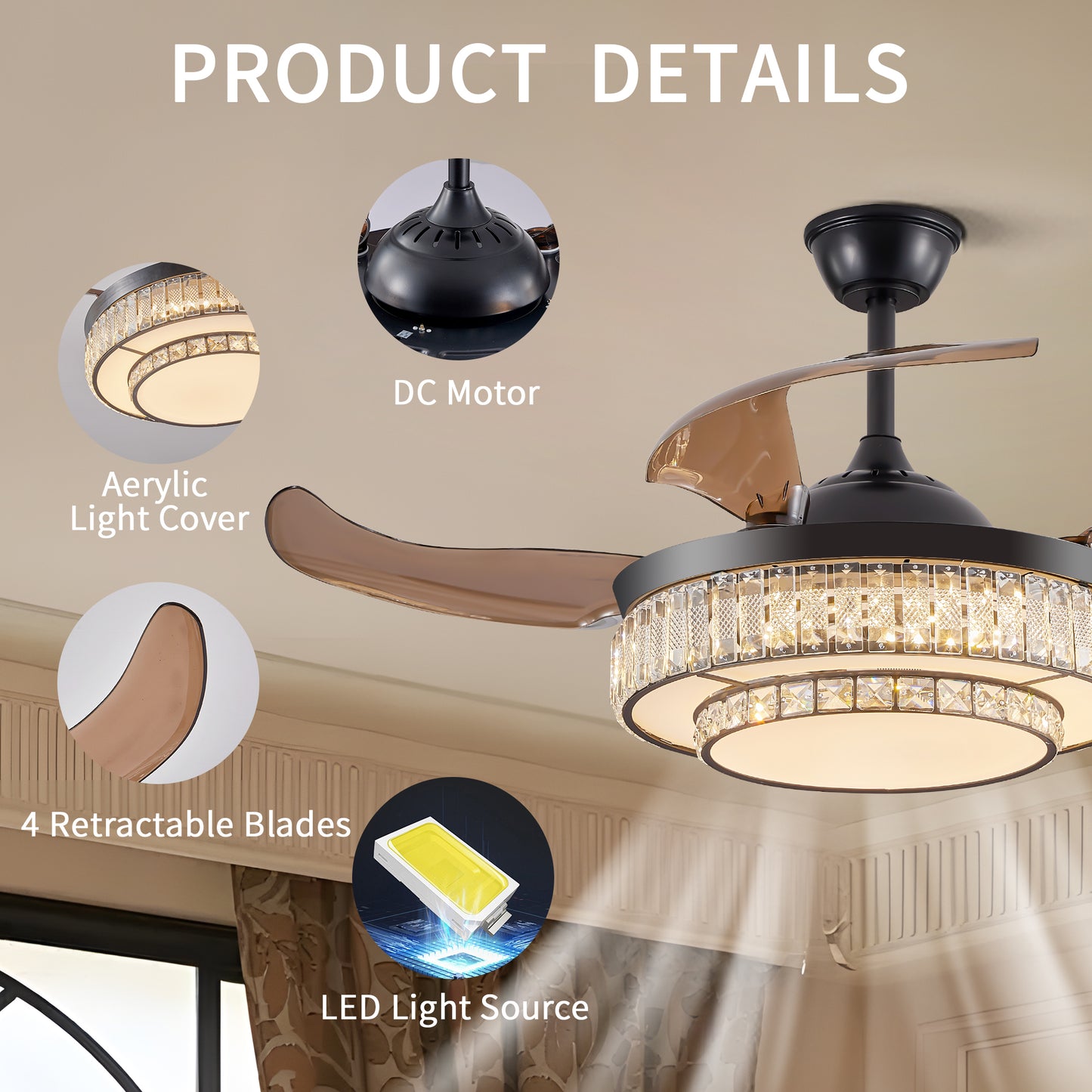 Sleek LED Ceiling Fan with Light & Remote - Modern Comfort for Every Room