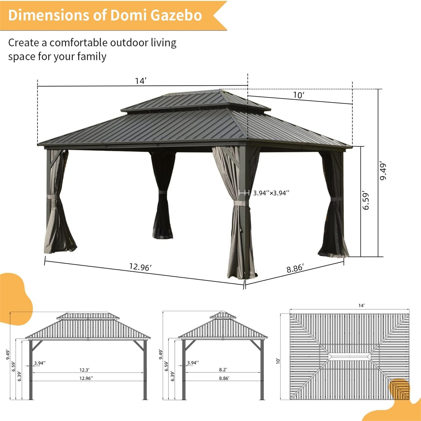 Stylish Outdoor Gazebo with Double Roof Canopy