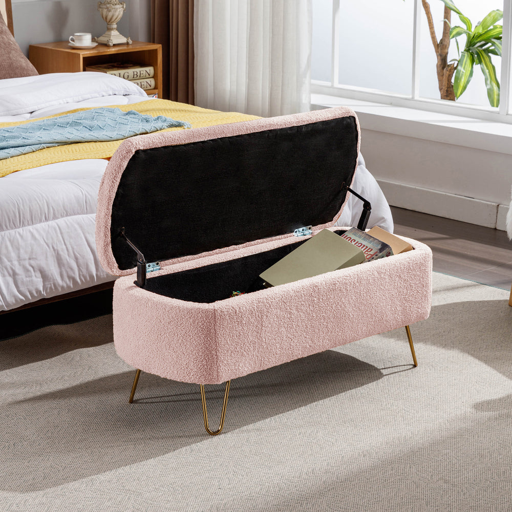 Chic Pink Storage Bench with Gold Legs