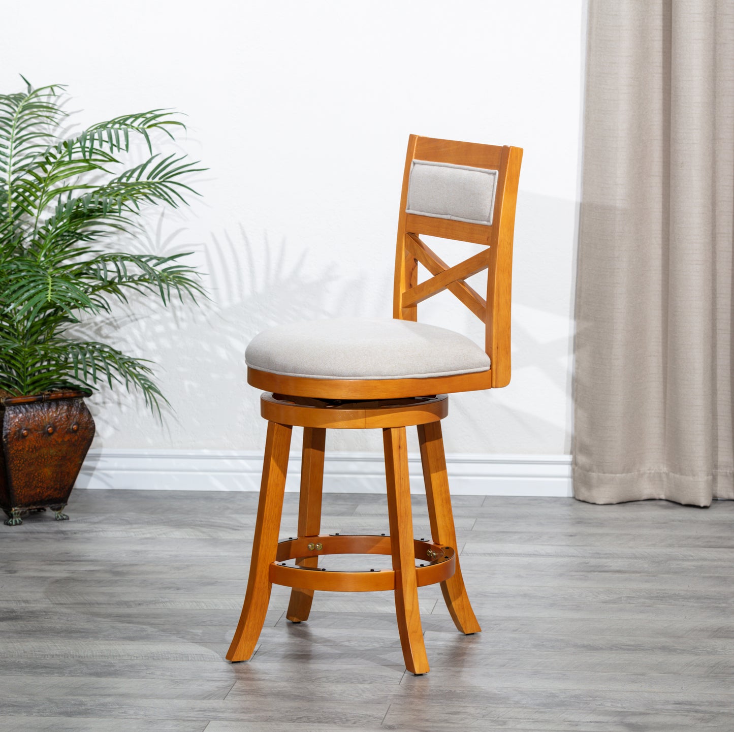 Swivel Comfort X-Back Stool in Natural with Beige Seat