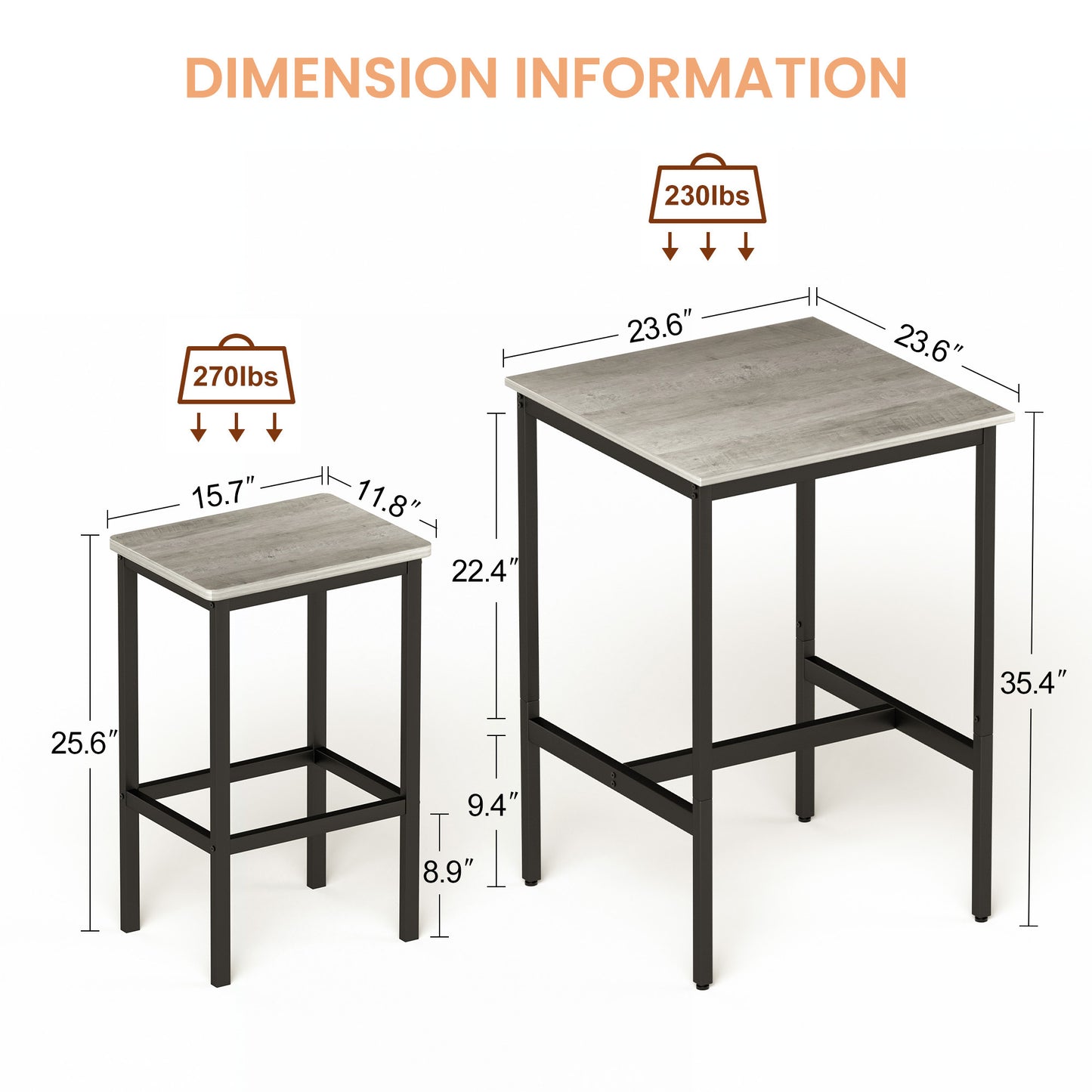 Rustic Industrial Bar Table Set with Chairs