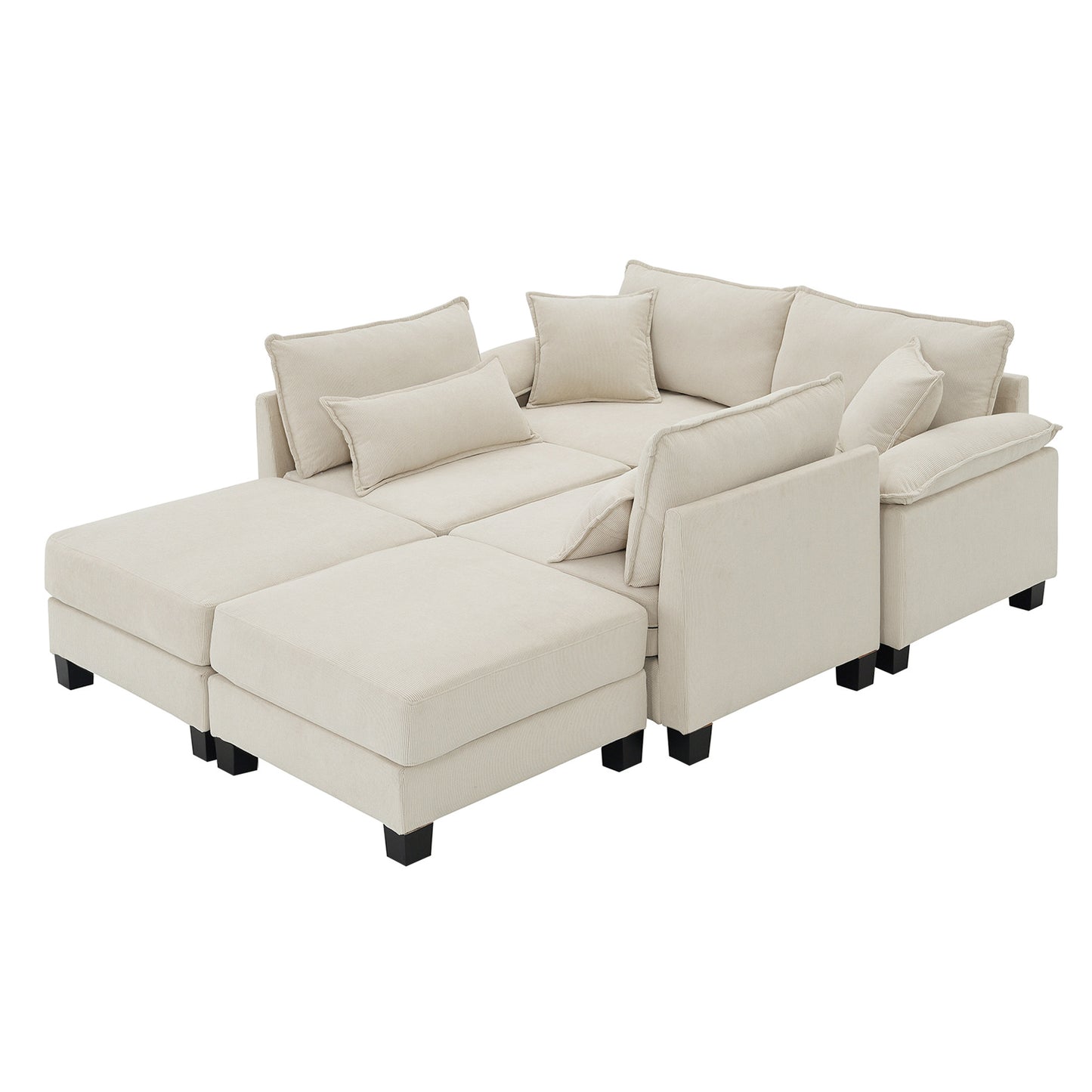 Cozy Corduroy Sectional Sofa Bed with Ottomans & Pillows