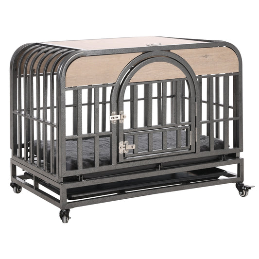 Stylish Heavy Duty Dog Crate with Wheels and Easy-Clean Trays