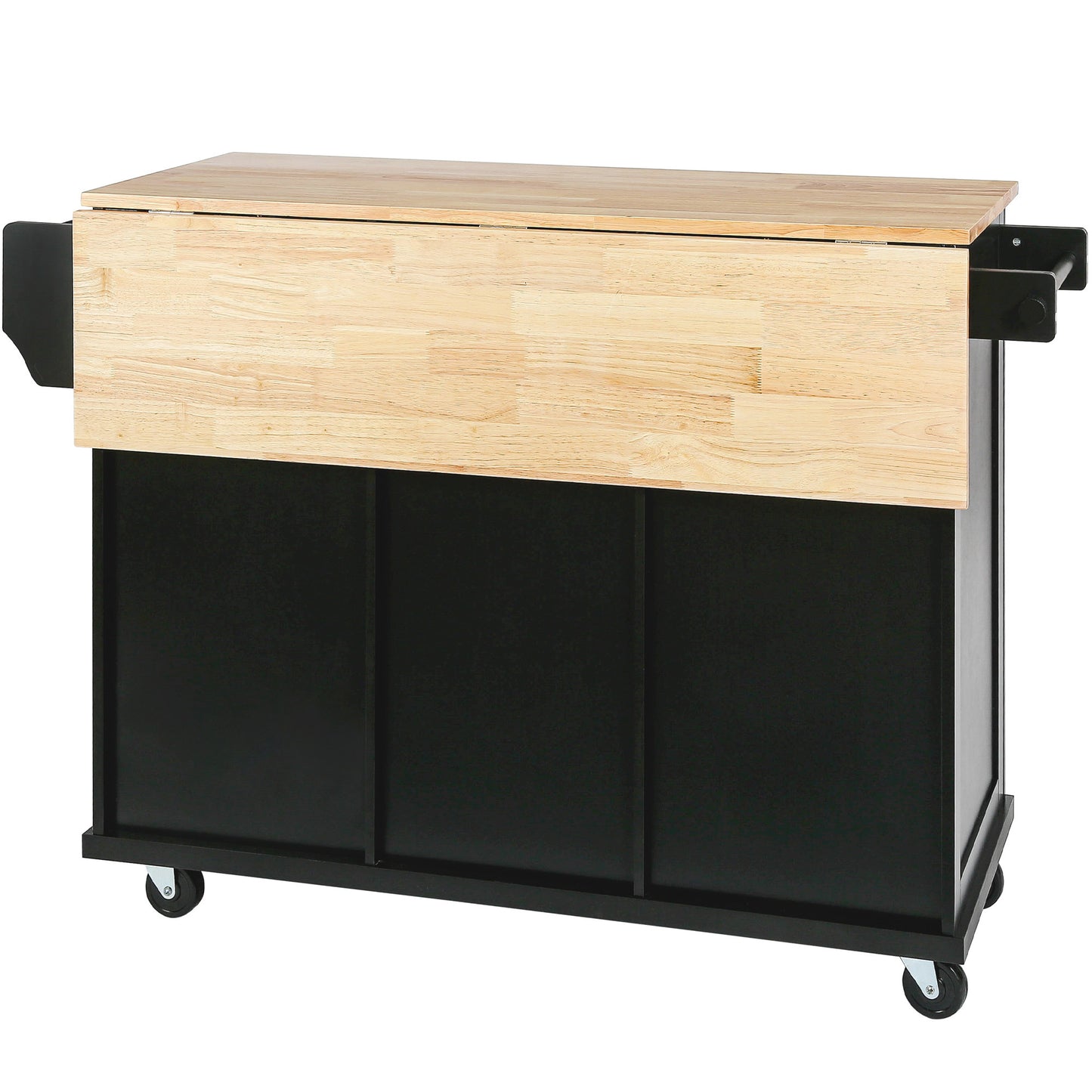 Versatile Black Kitchen Cart with Drop-Leaf Top and Storage Wheels