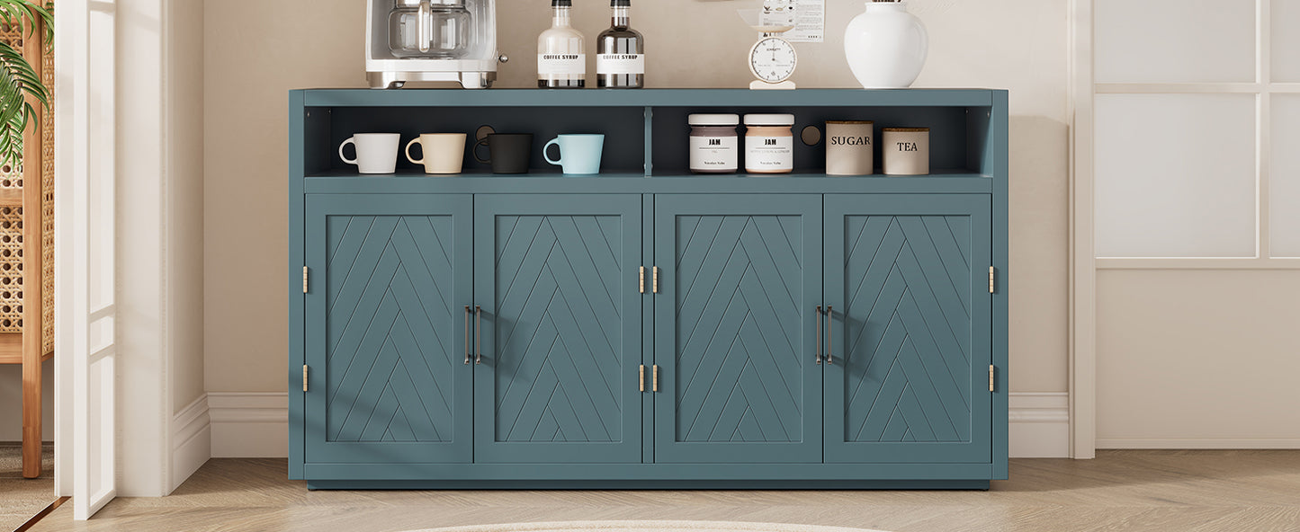 Chic Smoke Blue Sideboard with Open Shelves